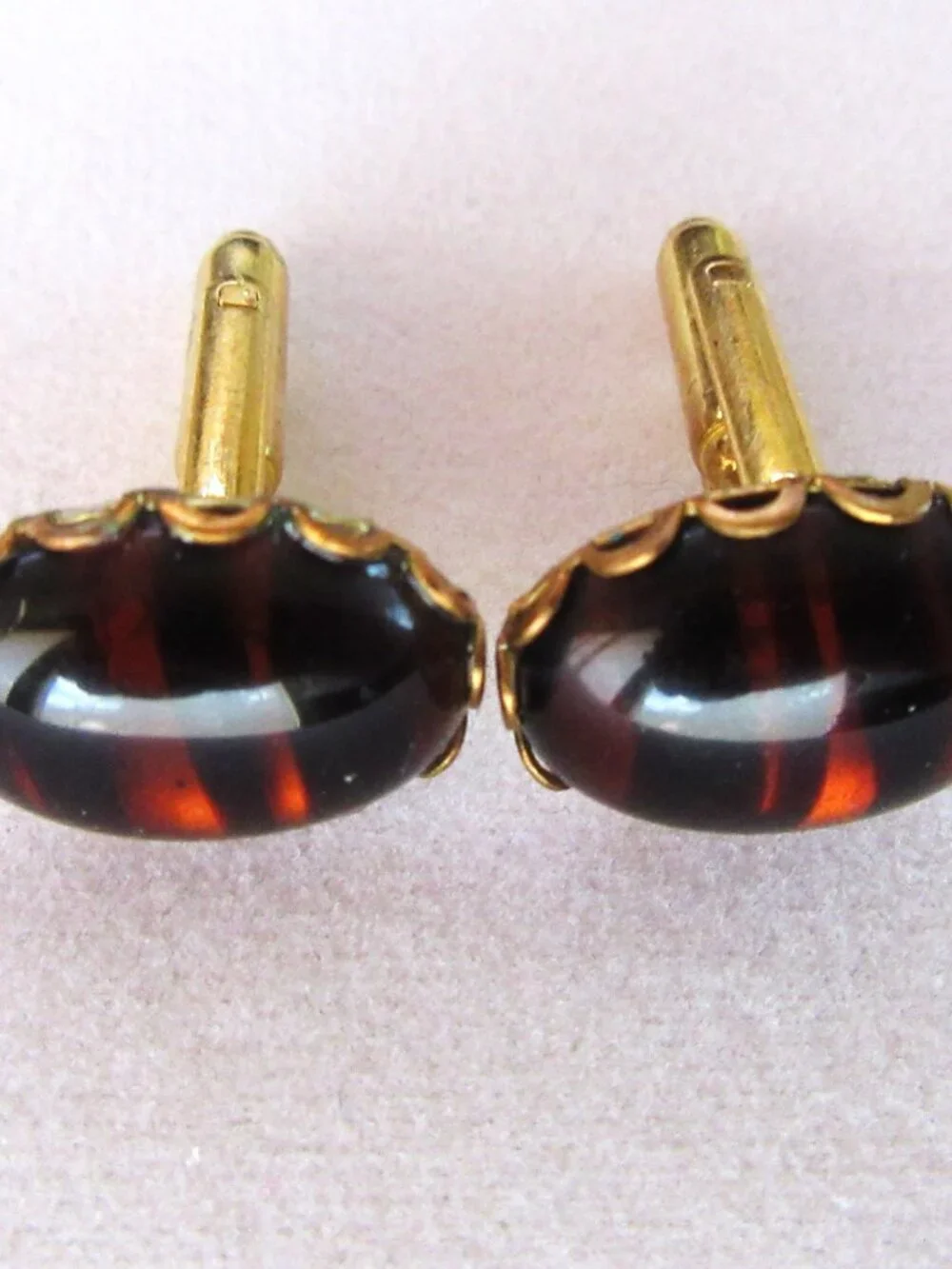 Cuff links with tiger eye stones in new brass settings